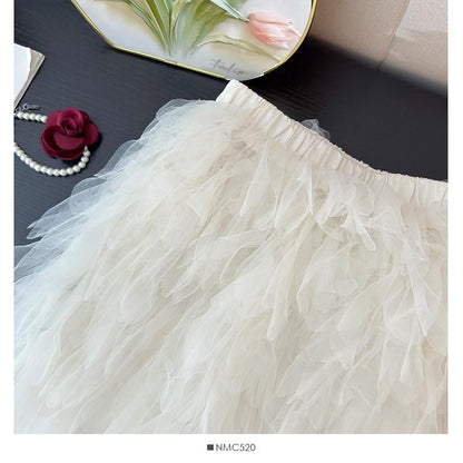 Tiered Mesh Mini Skirt - Altfashion Shop