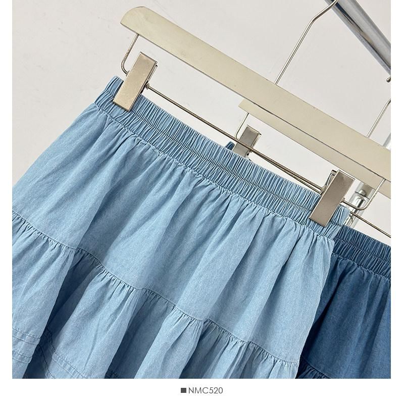 Washed Denim Mini Skirt with Lace Trim - Altfashion Shop