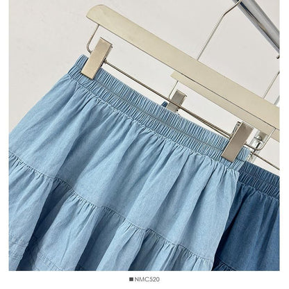 Washed Denim Mini Skirt with Lace Trim - Altfashion Shop