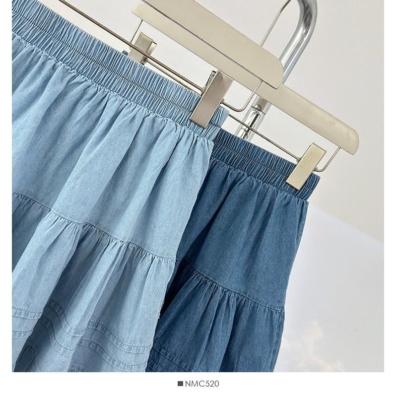 Washed Denim Mini Skirt with Lace Trim - Altfashion Shop