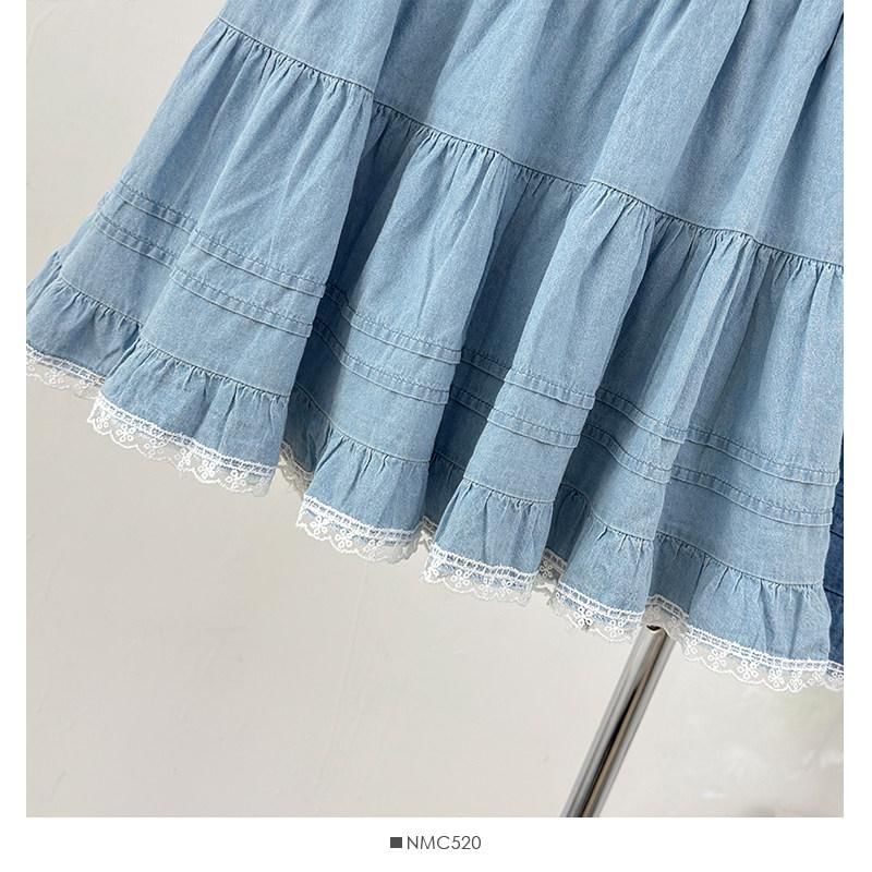Washed Denim Mini Skirt with Lace Trim - Altfashion Shop