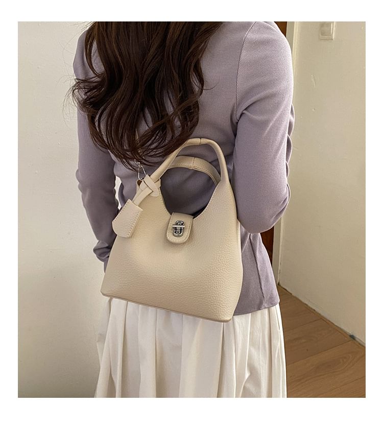 Set: Faux Leather Plain Handbag + Pouch