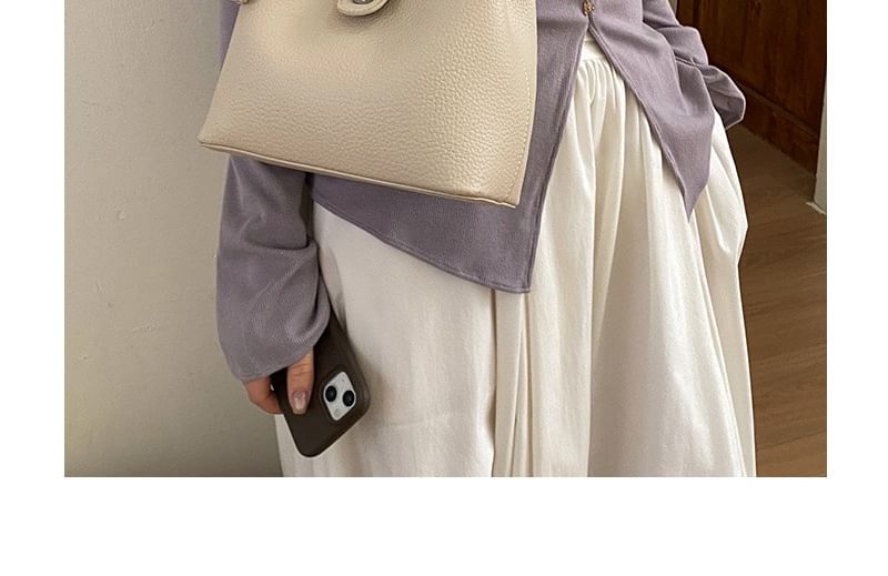 Set: Faux Leather Plain Handbag + Pouch