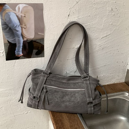 Faux Leather Contrast Stitching Shoulder Bag