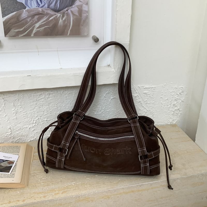 Faux Leather Contrast Stitching Shoulder Bag