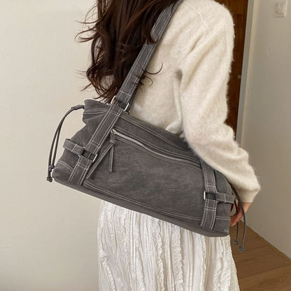 Faux Leather Contrast Stitching Shoulder Bag