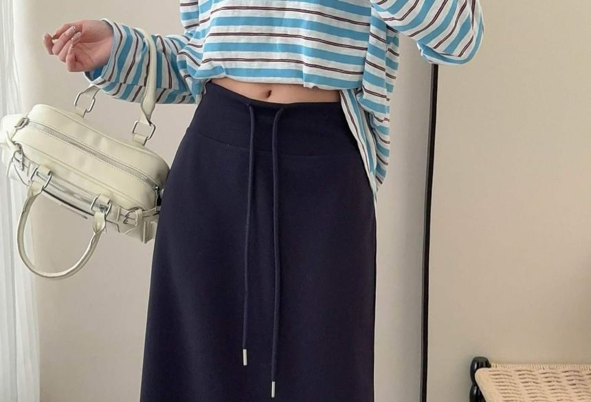 Drawstring Maxi A-Line Skirt - Altfashion Shop