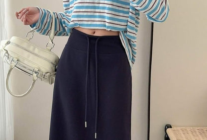 Drawstring Maxi A-Line Skirt - Altfashion Shop