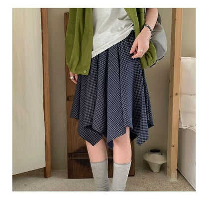 Asymmetrical Plaid A-Line Skirt - Altfashion Shop