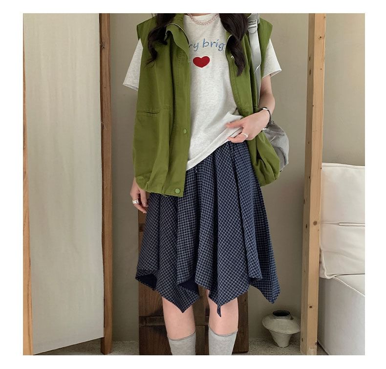Asymmetrical Plaid A-Line Skirt - Altfashion Shop