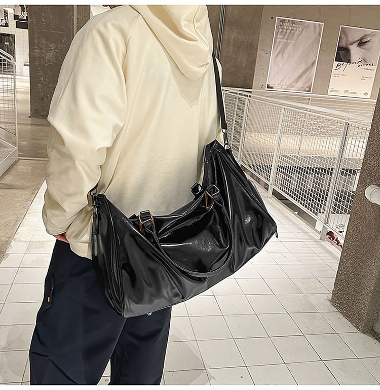Faux Leather Plain Crossbody Bag