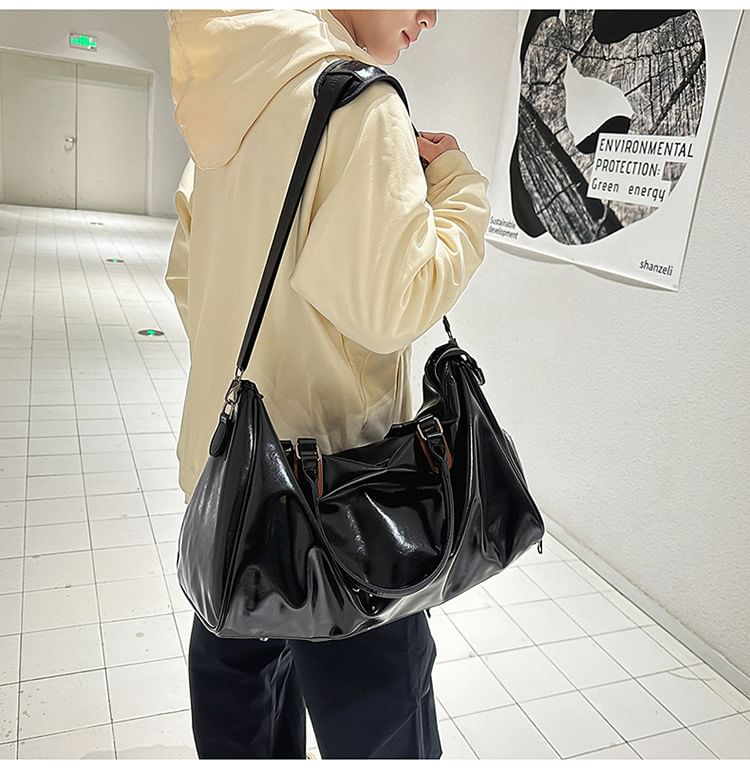 Faux Leather Plain Crossbody Bag