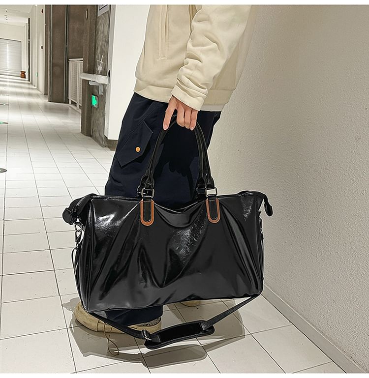 Faux Leather Plain Crossbody Bag