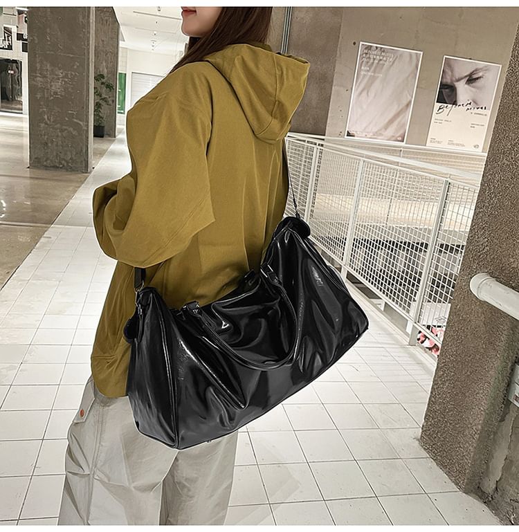 Faux Leather Plain Crossbody Bag