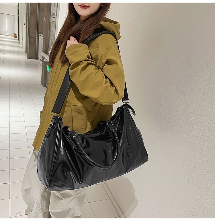 Faux Leather Plain Crossbody Bag
