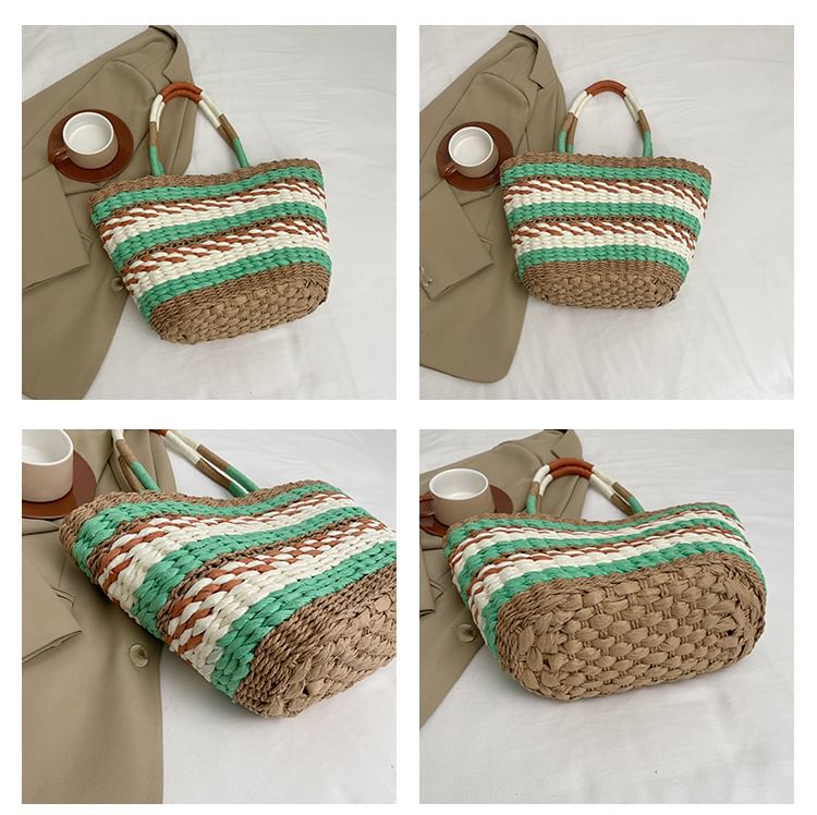 Striped Crochet Tote Bag