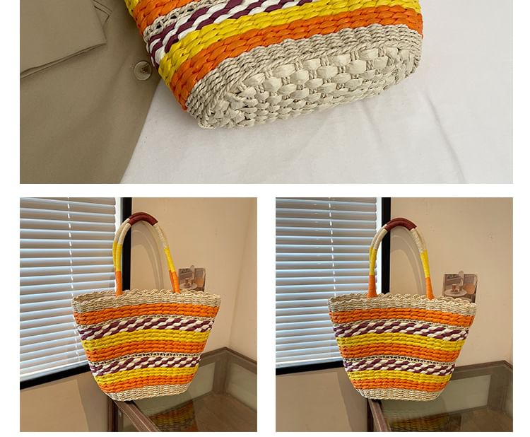 Striped Crochet Tote Bag