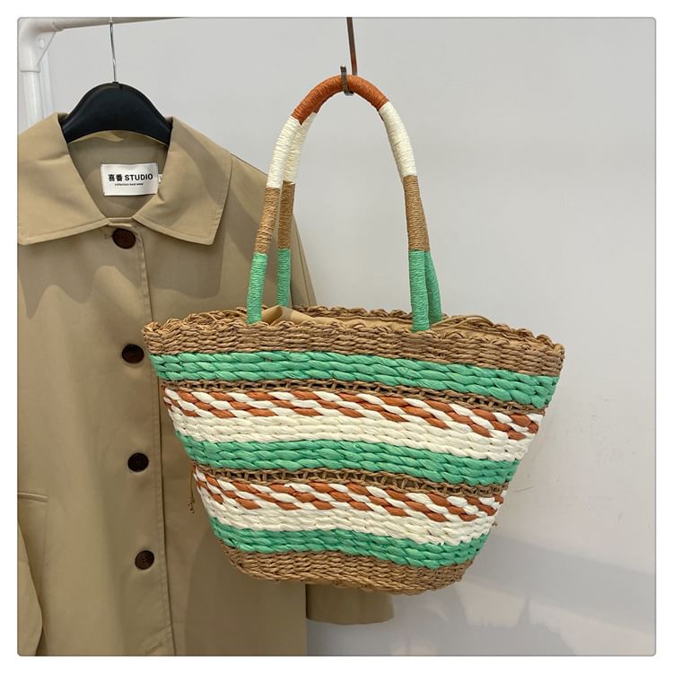 Striped Crochet Tote Bag