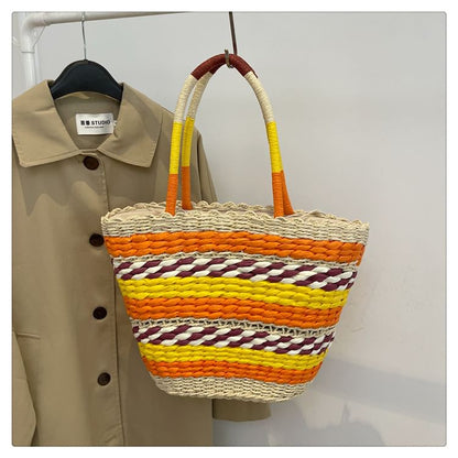 Striped Crochet Tote Bag