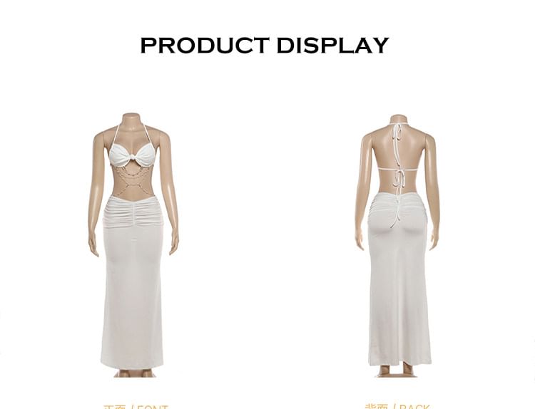 Halter Neck Bra Top and Maxi Pencil Skirt Set - Altfashion Shop