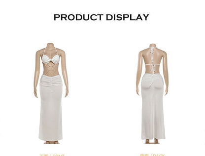 Halter Neck Bra Top and Maxi Pencil Skirt Set - Altfashion Shop
