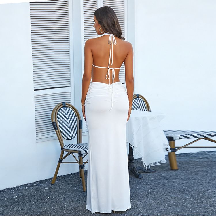Halter Neck Bra Top and Maxi Pencil Skirt Set - Altfashion Shop