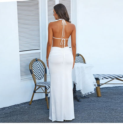 Halter Neck Bra Top and Maxi Pencil Skirt Set - Altfashion Shop