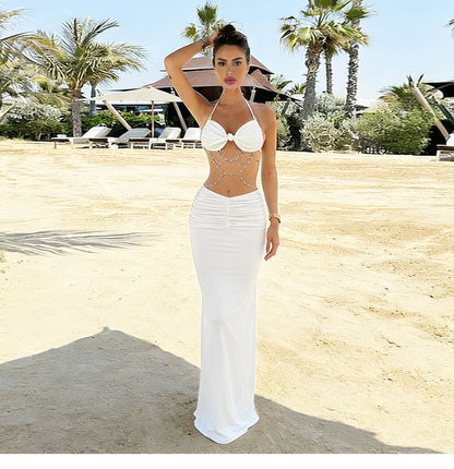 Halter Neck Bra Top and Maxi Pencil Skirt Set - Altfashion Shop