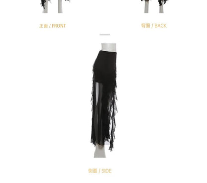 Sheer Ruffle Trim Mini Skirt with Dip Back - Altfashion Shop