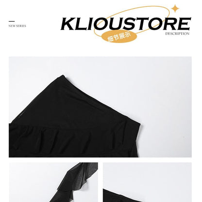 Sheer Ruffle Trim Mini Skirt with Dip Back - Altfashion Shop