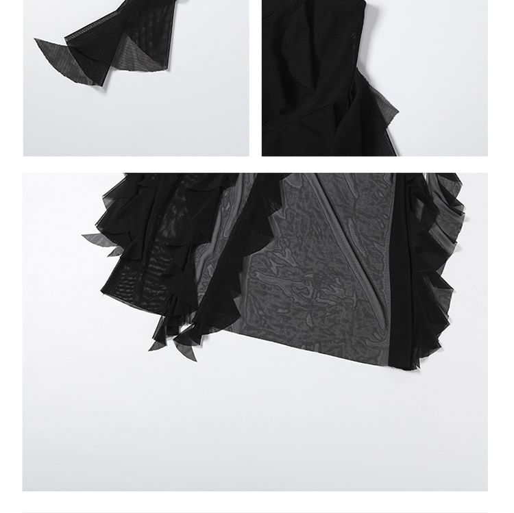 Sheer Ruffle Trim Mini Skirt with Dip Back - Altfashion Shop