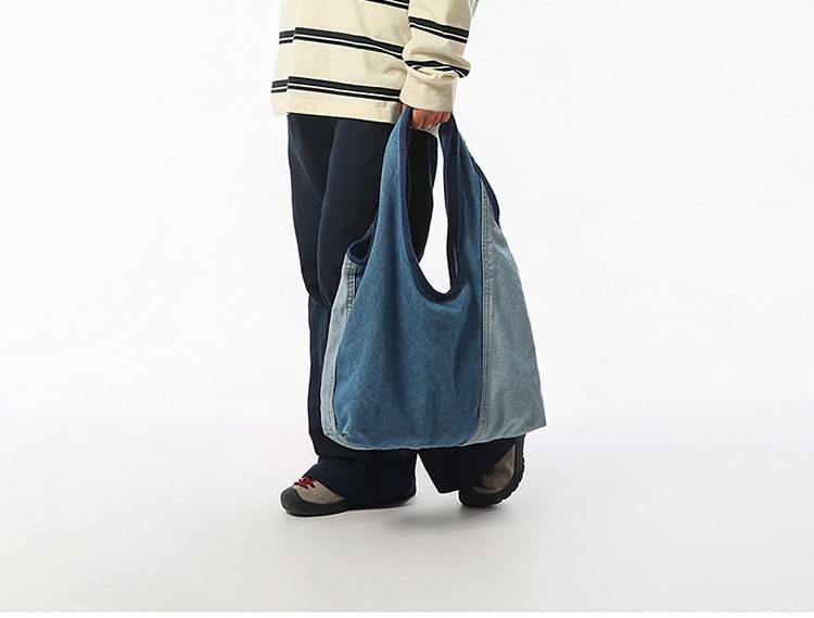 Color Panel Denim Tote