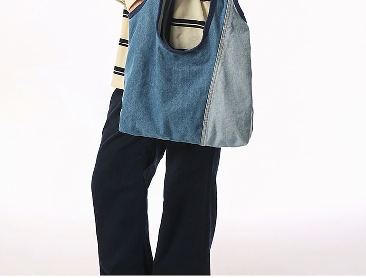 Color Panel Denim Tote