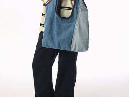 Color Panel Denim Tote