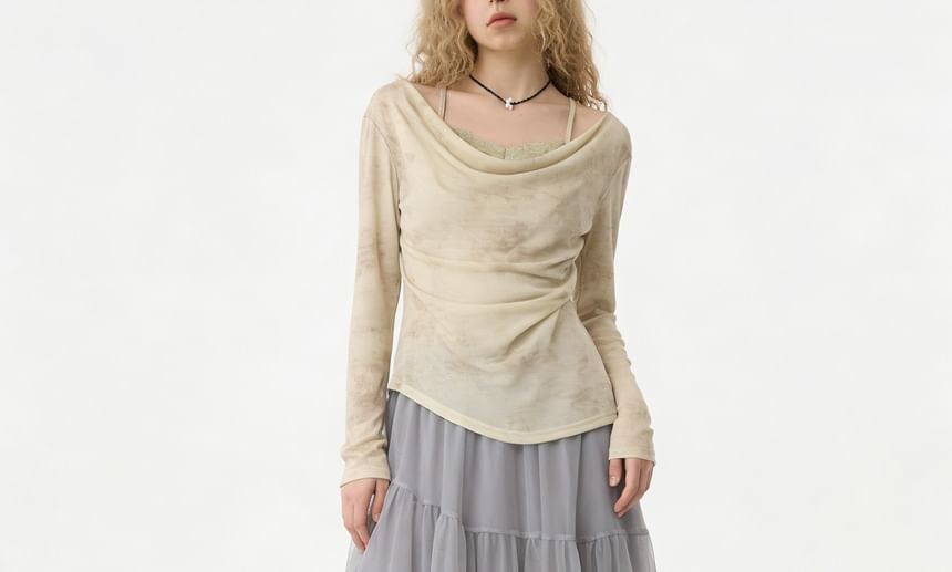 Asymmetric Hem Mesh Midi Skirt - Altfashion Shop