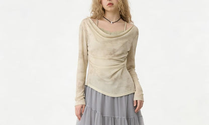 Asymmetric Hem Mesh Midi Skirt - Altfashion Shop