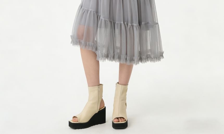 Asymmetric Hem Mesh Midi Skirt - Altfashion Shop
