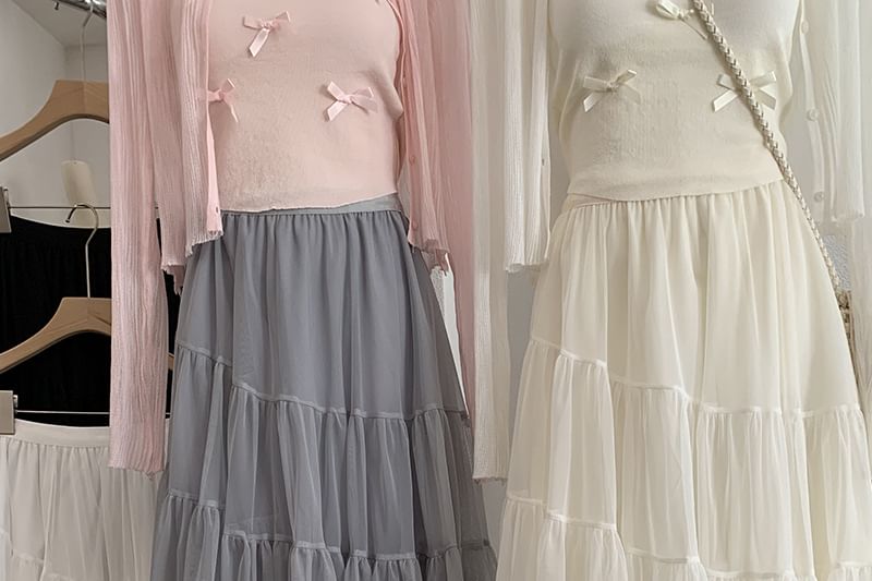 Asymmetric Hem Mesh Midi Skirt - Altfashion Shop