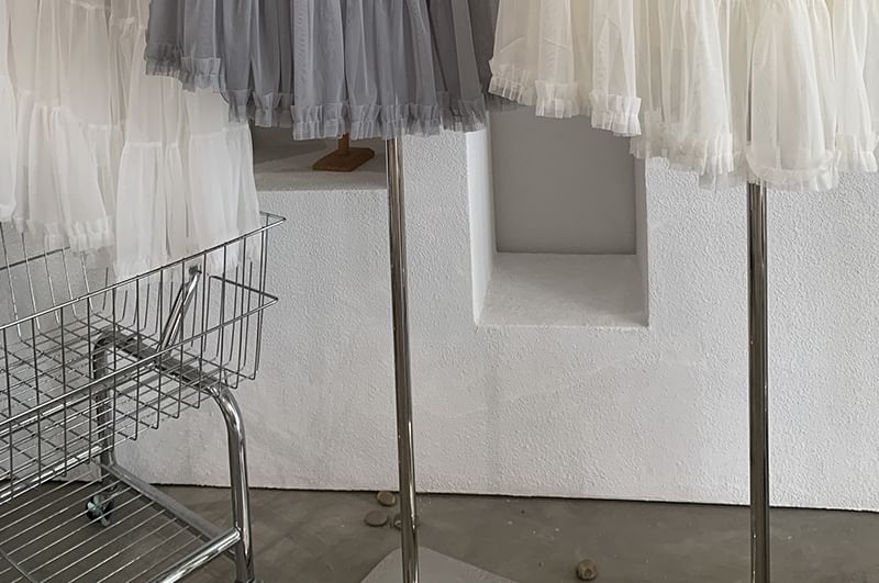 Asymmetric Hem Mesh Midi Skirt - Altfashion Shop
