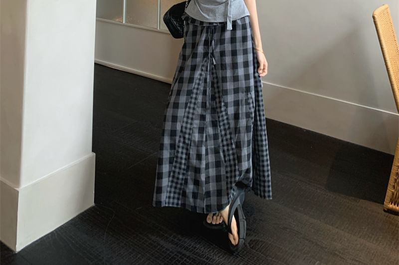Ruched Top and Gingham Maxi Skirt Set - Altfashion Shop