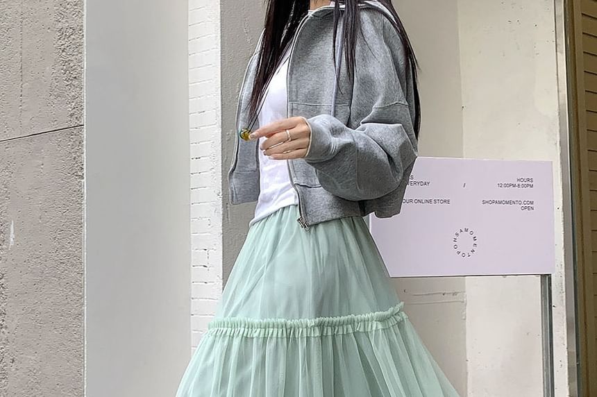Frill Trim Mesh Maxi Skirt - Altfashion Shop