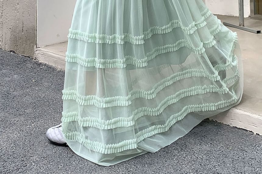 Frill Trim Mesh Maxi Skirt - Altfashion Shop