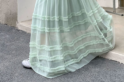 Frill Trim Mesh Maxi Skirt - Altfashion Shop