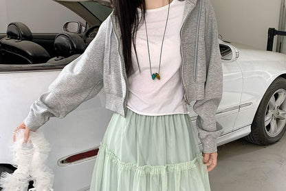 Frill Trim Mesh Maxi Skirt - Altfashion Shop