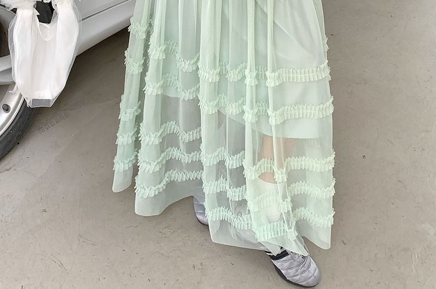 Frill Trim Mesh Maxi Skirt - Altfashion Shop