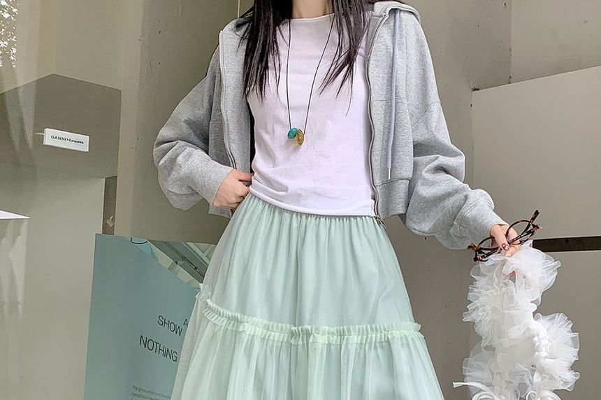 Frill Trim Mesh Maxi Skirt - Altfashion Shop
