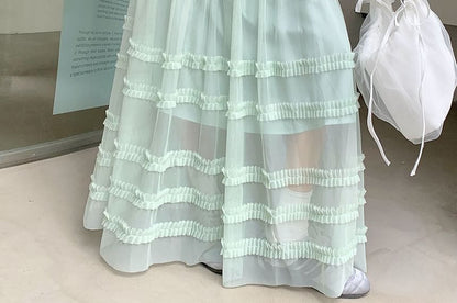 Frill Trim Mesh Maxi Skirt - Altfashion Shop