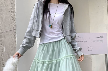 Frill Trim Mesh Maxi Skirt - Altfashion Shop