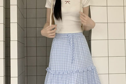 Gingham Frill Trim Maxi Skirt - Altfashion Shop