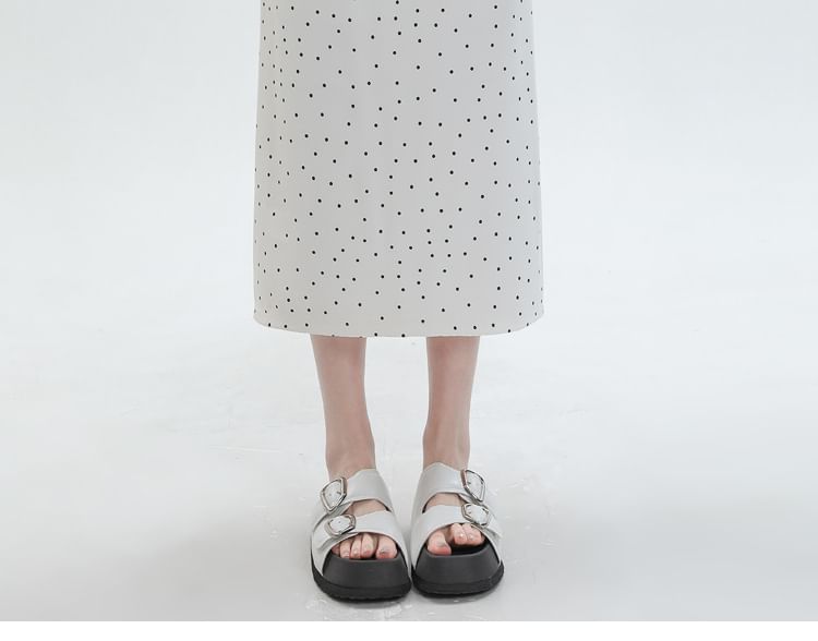 Black High Waist Polka Dot Slit Midi Straight Skirt - Altfashion Shop